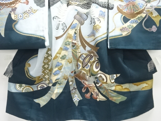  鷹に宝尽くし模様紋付男児着物(内袖・長襦袢付き)